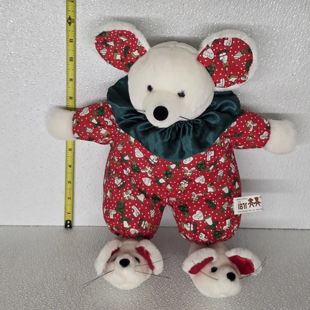 Vintage International Bon Ton Toys Christmas Mouse Slippers Plush IBT